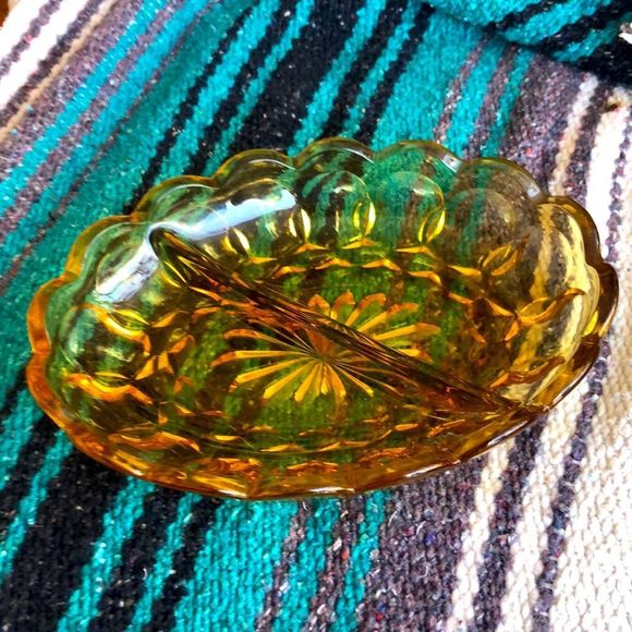 Vintage Amber Glass Divided Tray - Picture 2 of 2